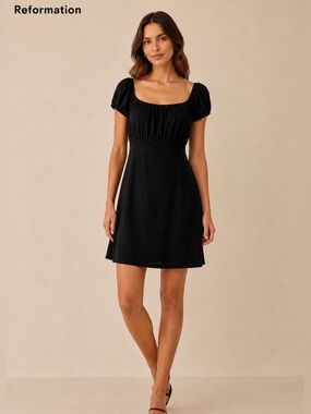 Reformation Black Tencel Spandex Puff Sleeve Mini Dress Size Large